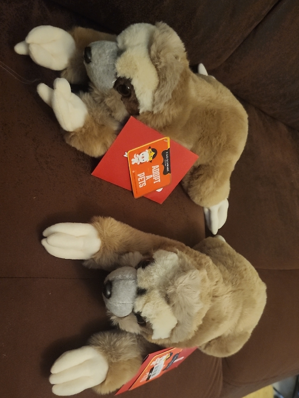 FAO Schwarz Brown and Cream Plush Sloth Pair